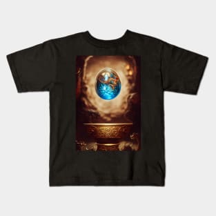 A translucent Dragon Egg in a Wizard's Study Kids T-Shirt